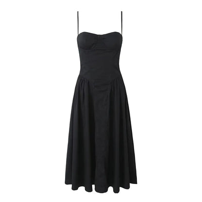 Green Floral Midi Dress – Sexy Low Waist Spaghetti Strap A-Line Summer Dress for Beach Holidays and 2025 Parties