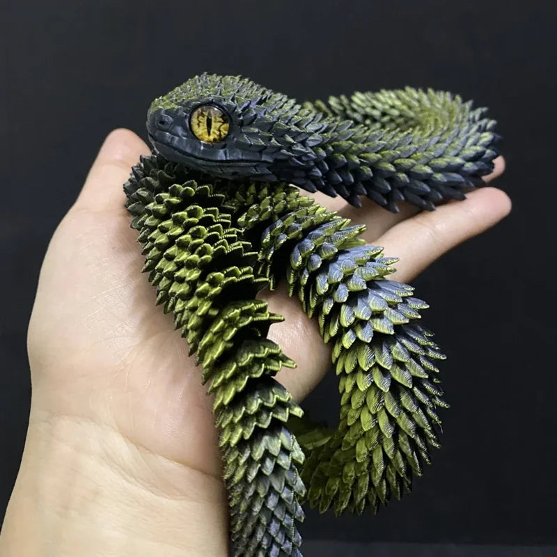 3D-Printed Articulated Snake - Posable Bush Viper Desk Fidget