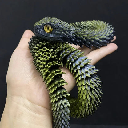 3D-Printed Articulated Snake - Posable Bush Viper Desk Fidget