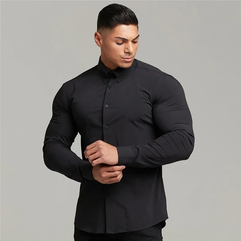 Men’s Super Slim Fit Plain Shirt – Long Sleeve Casual Button-Up for Business, Social Events, and Daily Sophisticated Style
