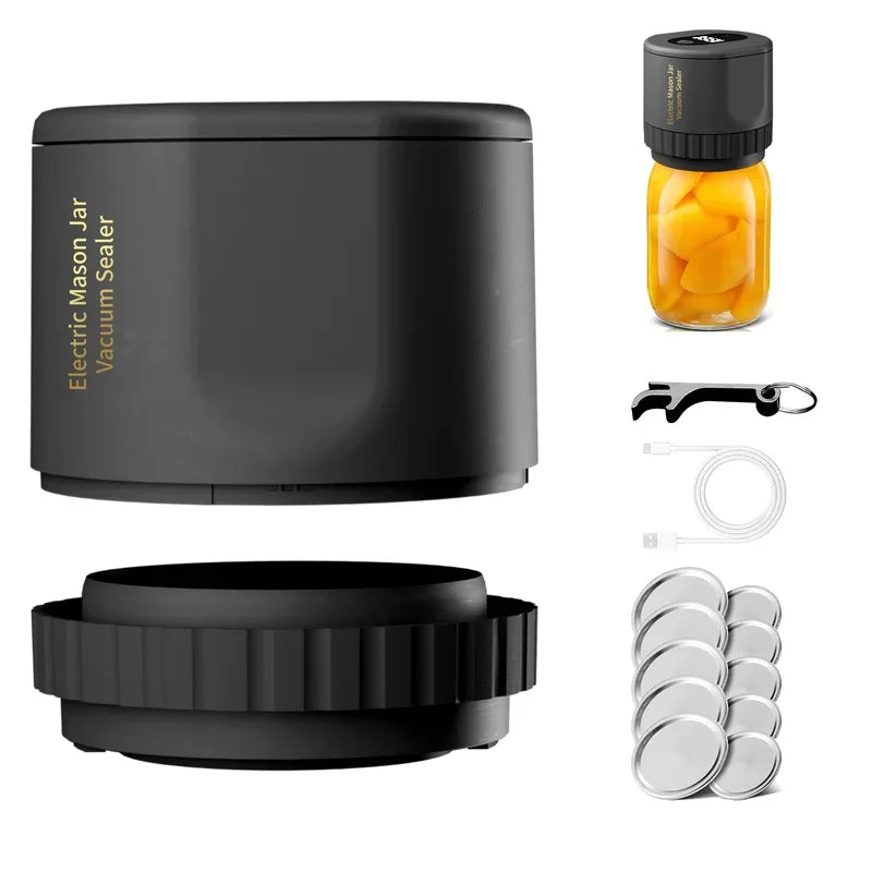 Cordless Mason Jar Vacuum Sealer Kit – Airtight Fermentation Preserver for Wide Mouth Jars, Electric Freshness Lock for Pantry Perfection