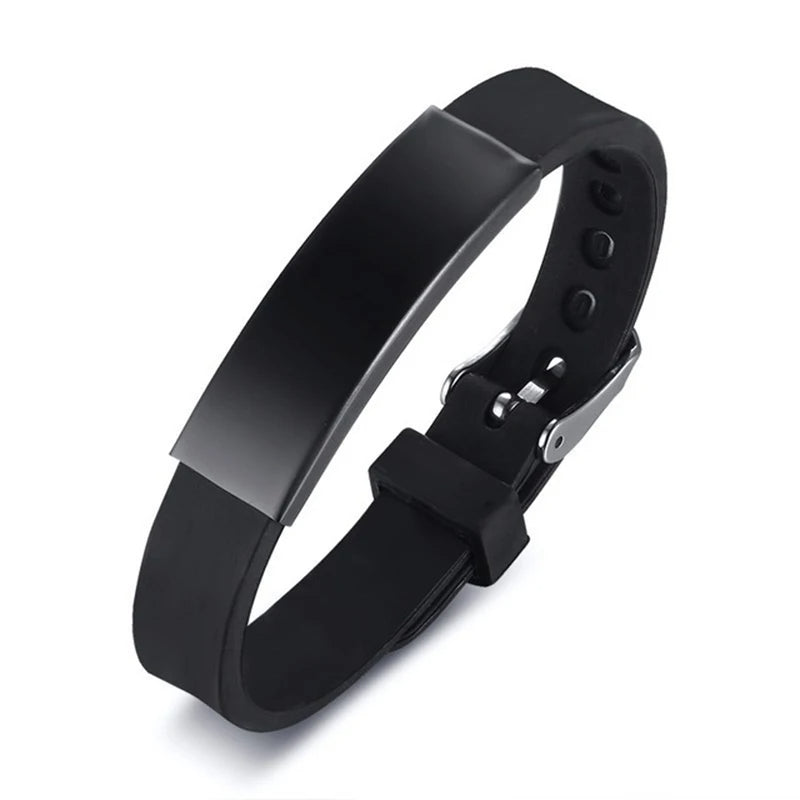 Black Silicone Sports Bracelet - Blank Adjustable Stainless Steel Bangle for Women's Fitness, Casual & Custom Jewelry Style