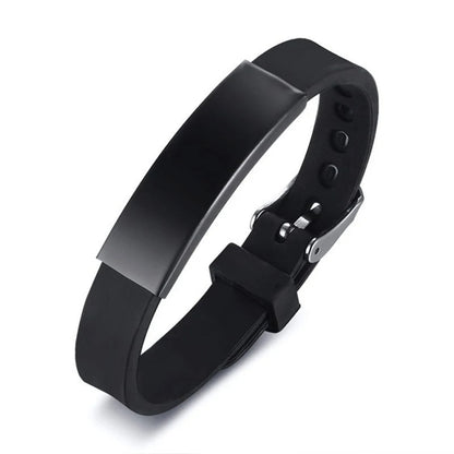 Black Silicone Sports Bracelet - Blank Adjustable Stainless Steel Bangle for Women's Fitness, Casual & Custom Jewelry Style