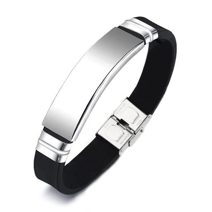 Black Silicone Sports Bracelet - Blank Adjustable Stainless Steel Bangle for Women's Fitness, Casual & Custom Jewelry Style