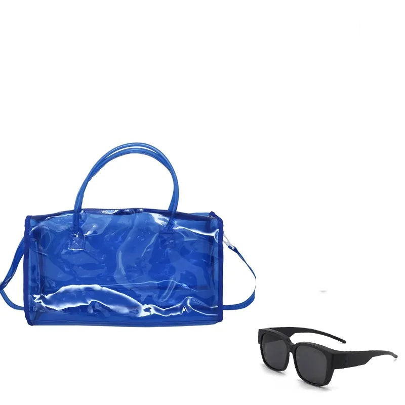 Transparent Candy Color Waterproof Travel and Beach Bag – Large-Capacity Handbag for Toiletries, Men & Women’s Shoulder Satchel