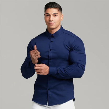 Men’s Super Slim Fit Plain Shirt – Long Sleeve Casual Button-Up for Business, Social Events, and Daily Sophisticated Style