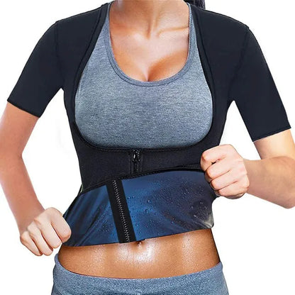 Women's Sauna Sweat Vest - Short Sleeve Heat-Trapping Shapewear for Slimming, Workout & Body Sculpting Results