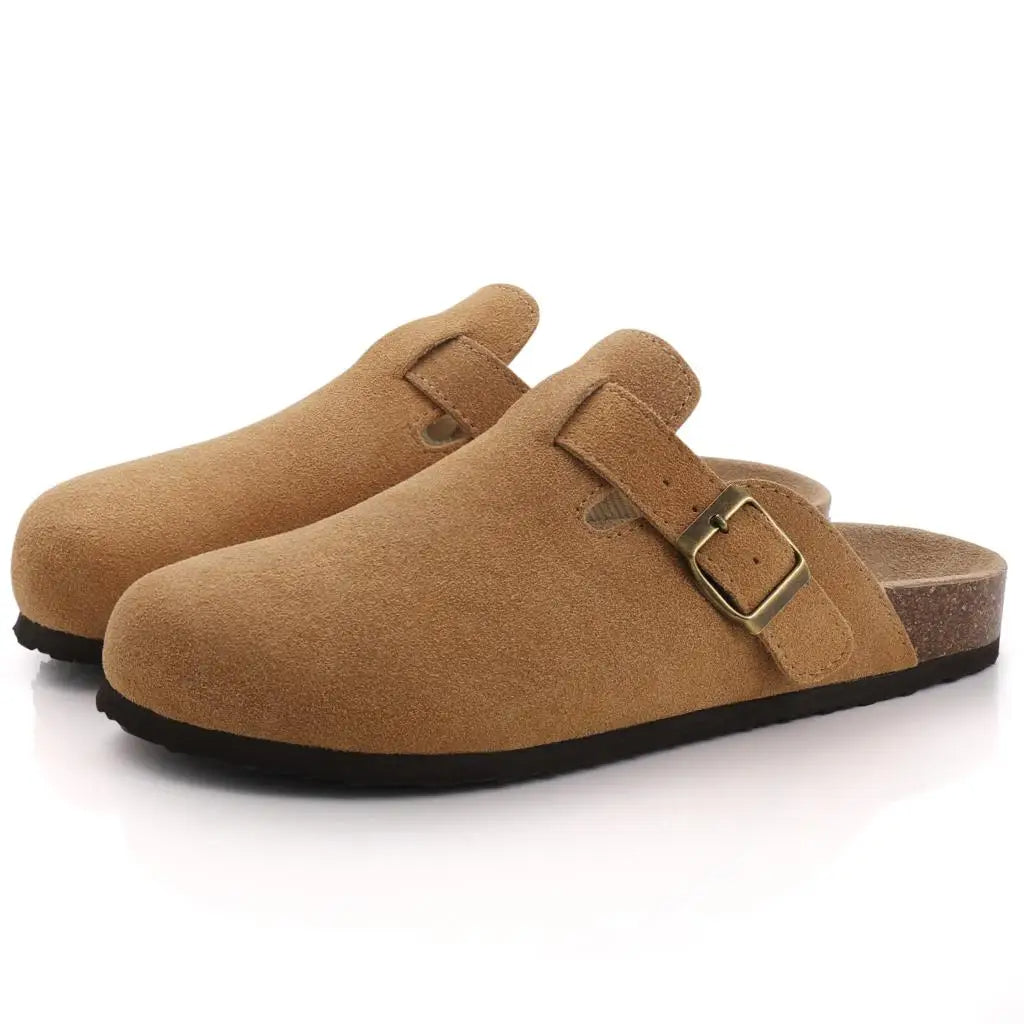 Comwarm Arch Support Suede Mules – Unisex Cork Sole Clogs for Home, Beach, Outdoor Comfort & Stylish Everyday Footwear