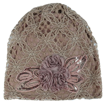 Women Lace Turban Cap for Women – Thin, Elegant Muslim Beanie with Sequin Flower, Chemo Bonnet for Hair Loss, Spring & Summer Headscarf