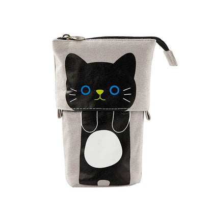 PU Pop-up Bag Pencil Holder - Corduroy Standing Stationery Organizer Case with Zipper, Stylish Gift for Boys, Girls, and Students