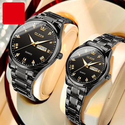 Luxury Couple Watches – Stainless Steel Waterproof Timepieces for Men & Women, Romantic Gift Set with Matching Elegant Style
