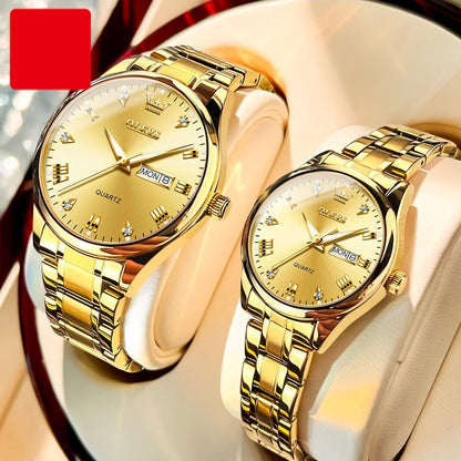 Luxury Couple Watches – Stainless Steel Waterproof Timepieces for Men & Women, Romantic Gift Set with Matching Elegant Style