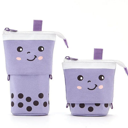 PU Pop-up Bag Pencil Holder - Corduroy Standing Stationery Organizer Case with Zipper, Stylish Gift for Boys, Girls, and Students