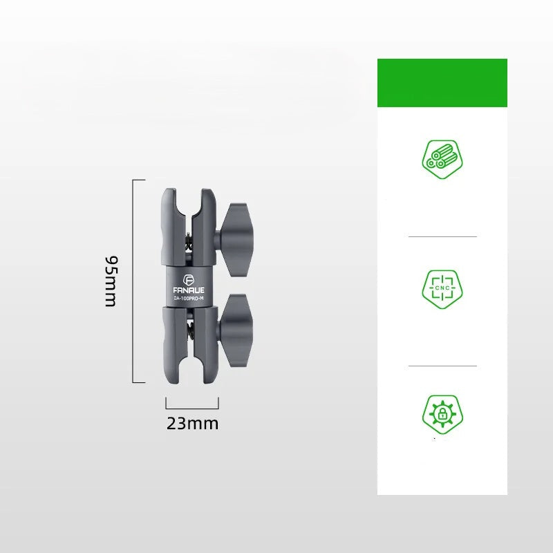 Aluminum Double Socket Arm for 20mm Ball Mount – Swivel Extension for GoPro, Insta360, Motorcycle, Bike Cameras