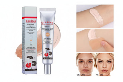 Color Correcting CC Cream with Centella - Lightweight Foundation with Whitening, BB Cream Coverage & Skin Repair in One