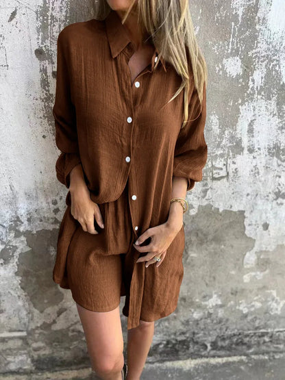 Women's Elegant Two-Piece Set - Loose Black Shirt with Matching Cardigan Shorts Suit for Trendy Spring/Summer Street Style