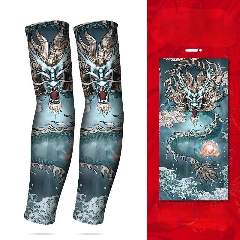 Summer Tattoo Arm Sleeves  - 2pcs. Seamless Ice Silk UV Protection Sleeves for Golf, Driving, Outdoor Sports & Style