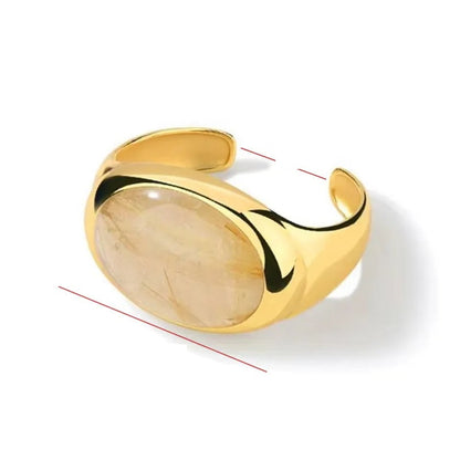 Natural Stone Open Bangle for Women – Elegant Brass Metal Bracelet for Light Luxury Fashion, Travel, and Party Accessories