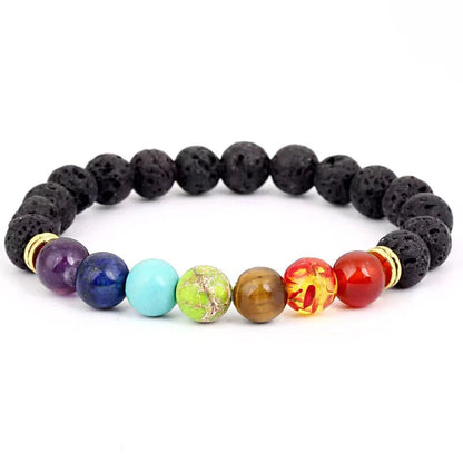 Volcanic Stone Beaded Bracelet - Stretchable Handcrafted Jewelry with Colored Stones for Men & Women, Spiritual Gift Idea