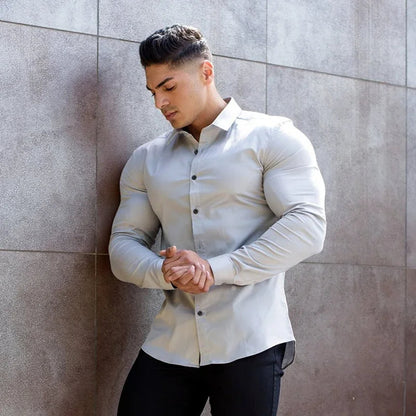 Men’s Super Slim Fit Plain Shirt – Long Sleeve Casual Button-Up for Business, Social Events, and Daily Sophisticated Style