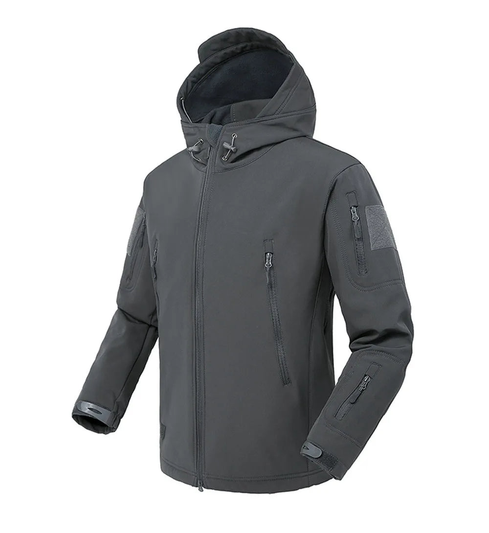 Tactical Military Shark Skin Jacket – Waterproof Softshell Combat Bomber Coat with Hood for Outdoor, Hiking, or Army Gear