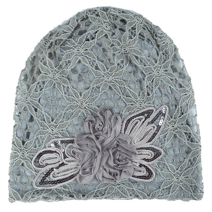 Women Lace Turban Cap for Women – Thin, Elegant Muslim Beanie with Sequin Flower, Chemo Bonnet for Hair Loss, Spring & Summer Headscarf