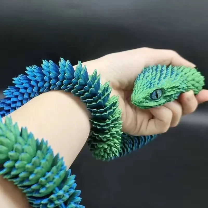 3D-Printed Articulated Snake - Posable Bush Viper Desk Fidget