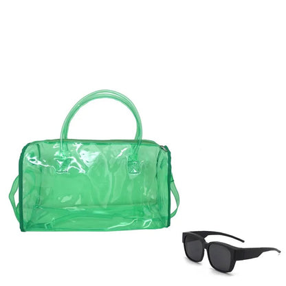 Transparent Candy Color Waterproof Travel and Beach Bag – Large-Capacity Handbag for Toiletries, Men & Women’s Shoulder Satchel