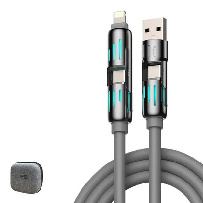Multi-functional USB Cable with Breathing Light- 4-in-1 High Speed 240W Charging & Sync for iPhone, iPad, Type C, and USB-A Devices