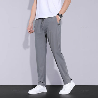 Men’s Soft Casual Sports Jogger Pants – Quick Drying Thin Elastic Waist Zip Pocket Workout Trousers for Summer Running or Workwear