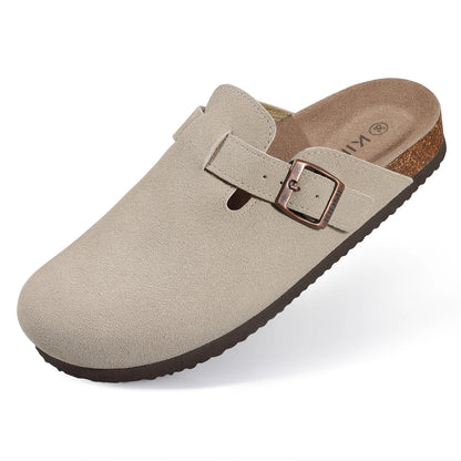 Comwarm Arch Support Suede Mules – Unisex Cork Sole Clogs for Home, Beach, Outdoor Comfort & Stylish Everyday Footwear