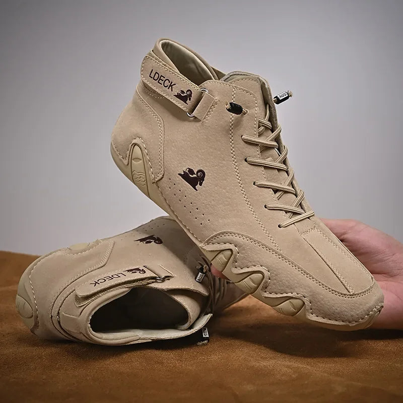 Men’s Casual Luxury Suede Leather Walking Boots – High-Top Roman-Style Sneakers for Motorcycle, Outdoor Fashion & Durable Comfort