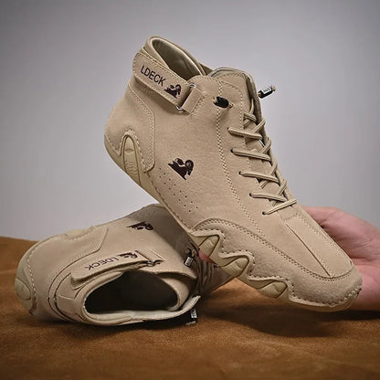 Men’s Casual Luxury Suede Leather Walking Boots – High-Top Roman-Style Sneakers for Motorcycle, Outdoor Fashion & Durable Comfort