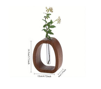 Mini Wood & Glass Flower Vase – Elegant Tabletop Flower Arrangement Pot for Water-Grown Plants and Decorative Styling