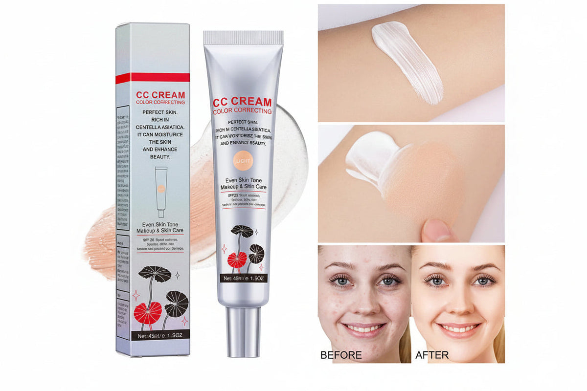 Color Correcting CC Cream with Centella - Lightweight Foundation with Whitening, BB Cream Coverage & Skin Repair in One