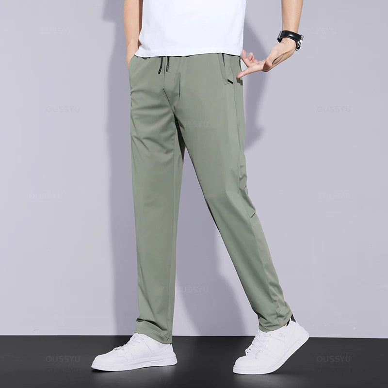 Men’s Soft Casual Sports Jogger Pants – Quick Drying Thin Elastic Waist Zip Pocket Workout Trousers for Summer Running or Workwear