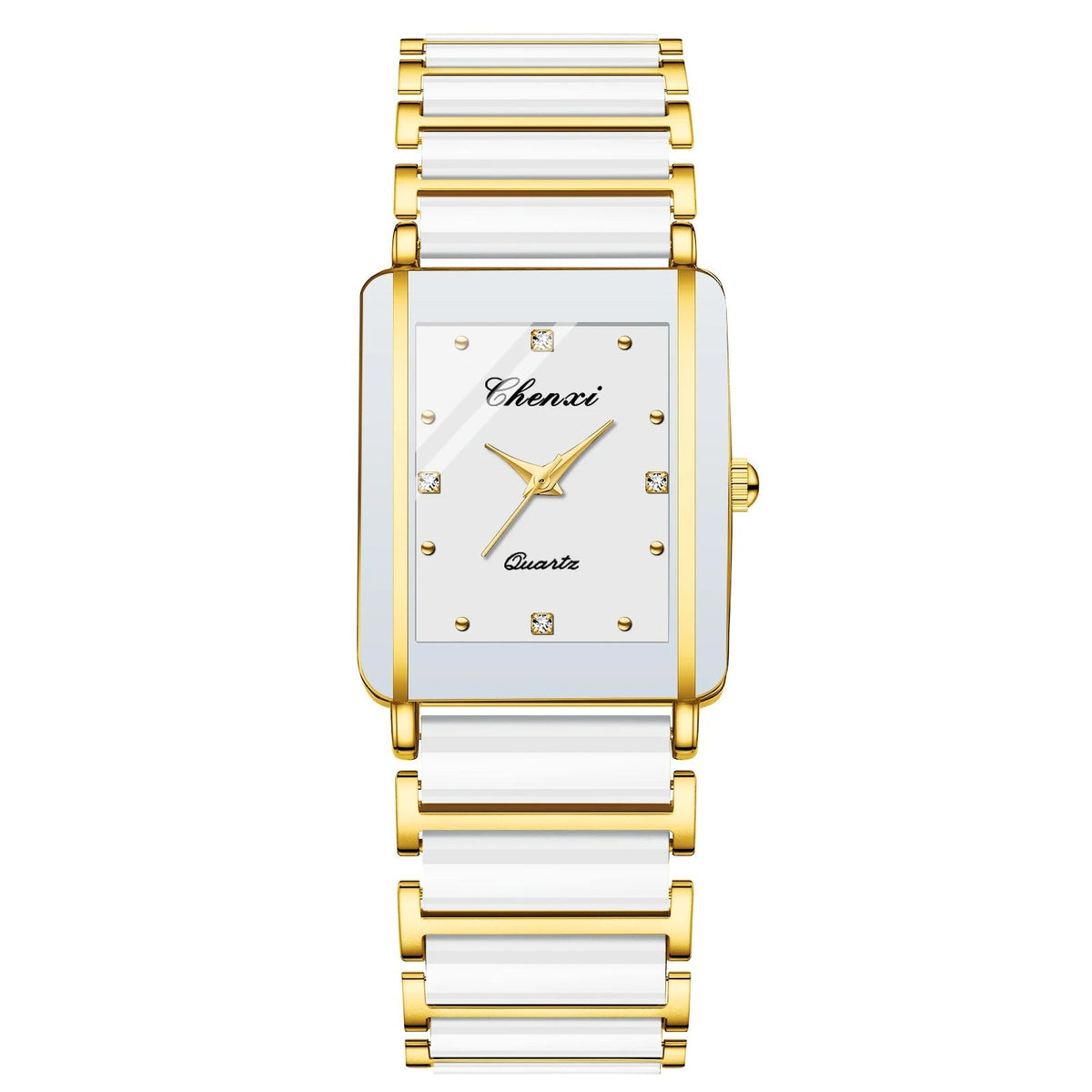 Square Shaped Luxury Couple Watches – 104A Waterproof Watch with Ceramic Strap Timepieces for Men and Women with Elegant Simulated-Ceramics Design