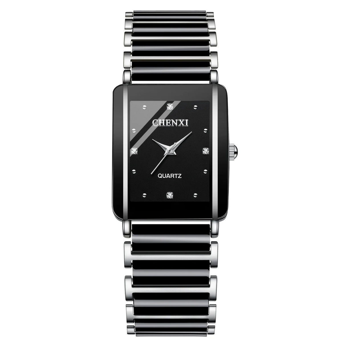 Square Shaped Luxury Couple Watches – 104A Waterproof Watch with Ceramic Strap Timepieces for Men and Women with Elegant Simulated-Ceramics Design