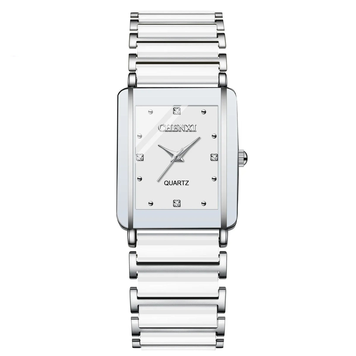 Square Shaped Luxury Couple Watches – 104A Waterproof Watch with Ceramic Strap Timepieces for Men and Women with Elegant Simulated-Ceramics Design