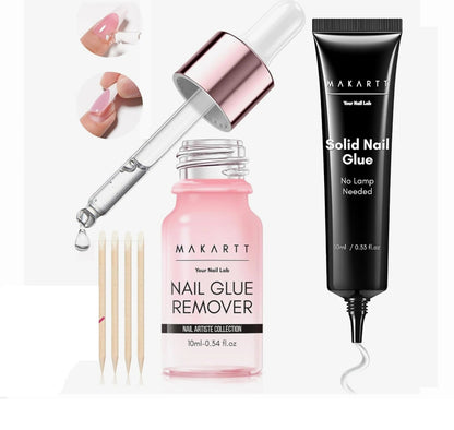 Nail Glue & Remover Set – Gentle UV Nail Glue for Press-On Nails, Non-Acetone Removal for Damage-Free Nail Art Experience