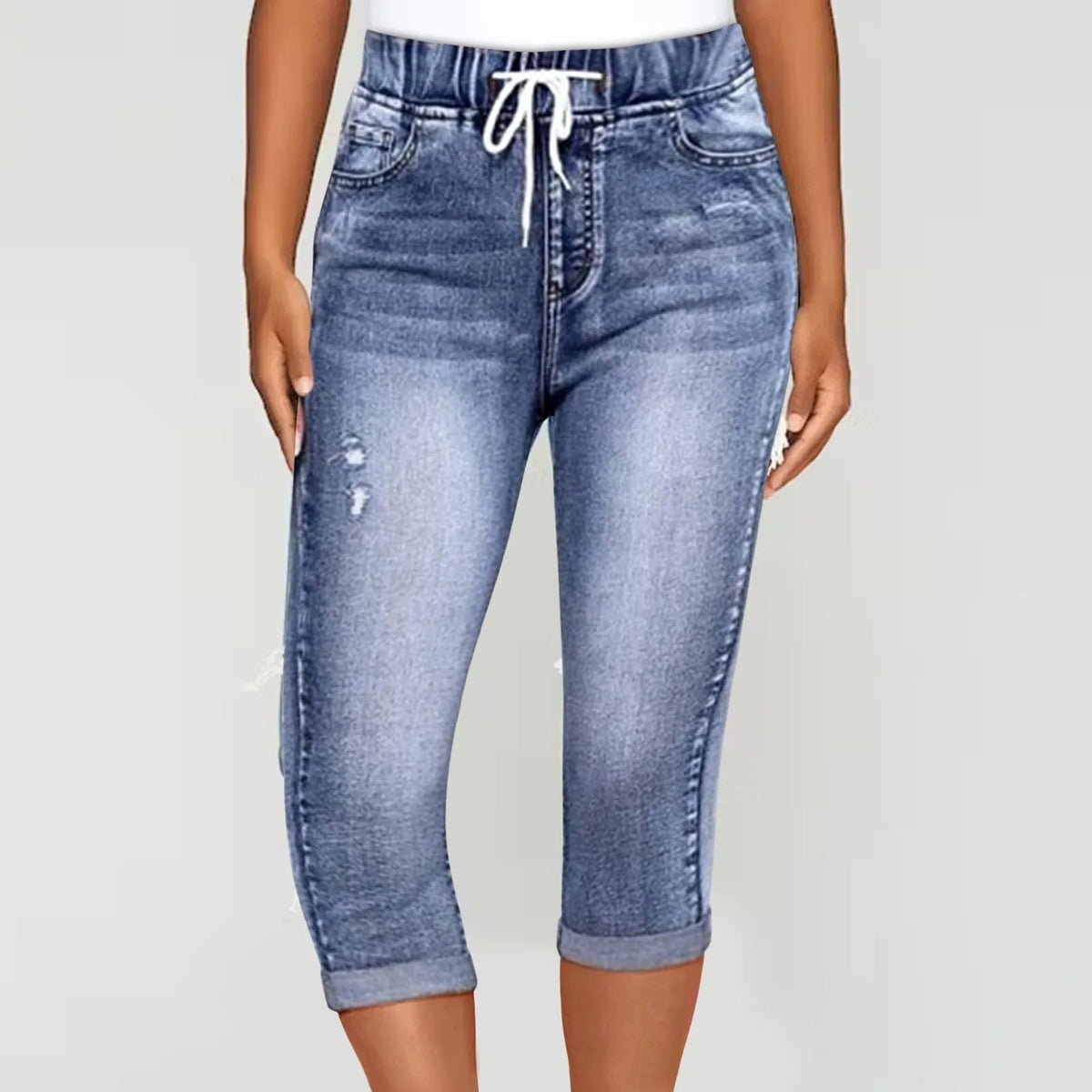 Women's Vintage High Waist Denim Capris - Slim Fit Summer Pants with Drawstring Waistband for Streetwear & Everyday Comfort