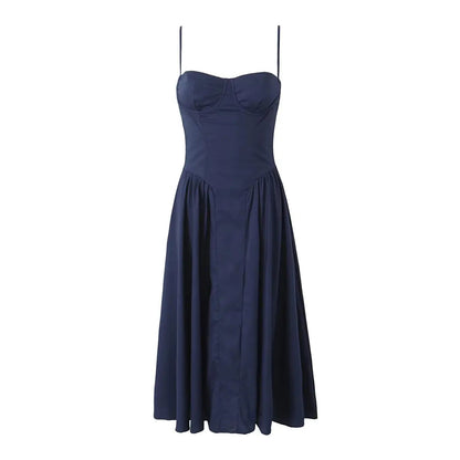 Green Floral Midi Dress – Sexy Low Waist Spaghetti Strap A-Line Summer Dress for Beach Holidays and 2025 Parties