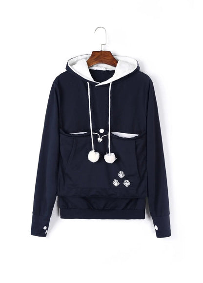 Cat Lover’s Hoodie with Pet Pouch – Cozy Kangaroo Sweatshirt for Cuddling Dogs or Cats, Featuring Animal Ears and Paw Print Style