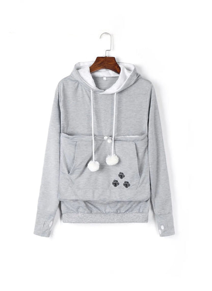 Cat Lover’s Hoodie with Pet Pouch – Cozy Kangaroo Sweatshirt for Cuddling Dogs or Cats, Featuring Animal Ears and Paw Print Style