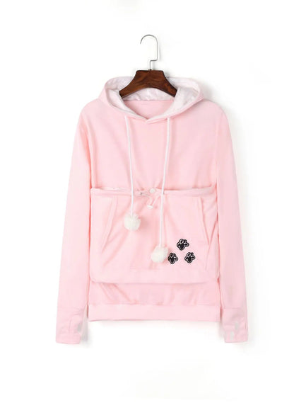 Cat Lover’s Hoodie with Pet Pouch – Cozy Kangaroo Sweatshirt for Cuddling Dogs or Cats, Featuring Animal Ears and Paw Print Style