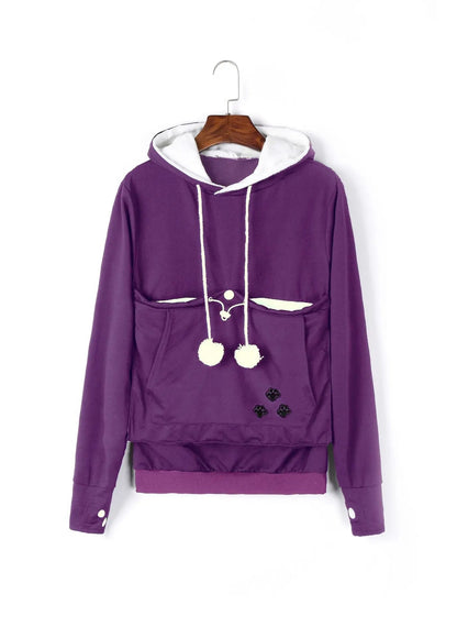 Cat Lover’s Hoodie with Pet Pouch – Cozy Kangaroo Sweatshirt for Cuddling Dogs or Cats, Featuring Animal Ears and Paw Print Style