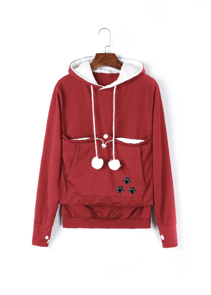Cat Lover’s Hoodie with Pet Pouch – Cozy Kangaroo Sweatshirt for Cuddling Dogs or Cats, Featuring Animal Ears and Paw Print Style