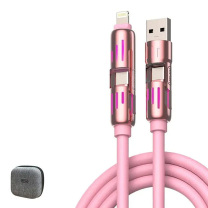 Multi-functional USB Cable with Breathing Light- 4-in-1 High Speed 240W Charging & Sync for iPhone, iPad, Type C, and USB-A Devices