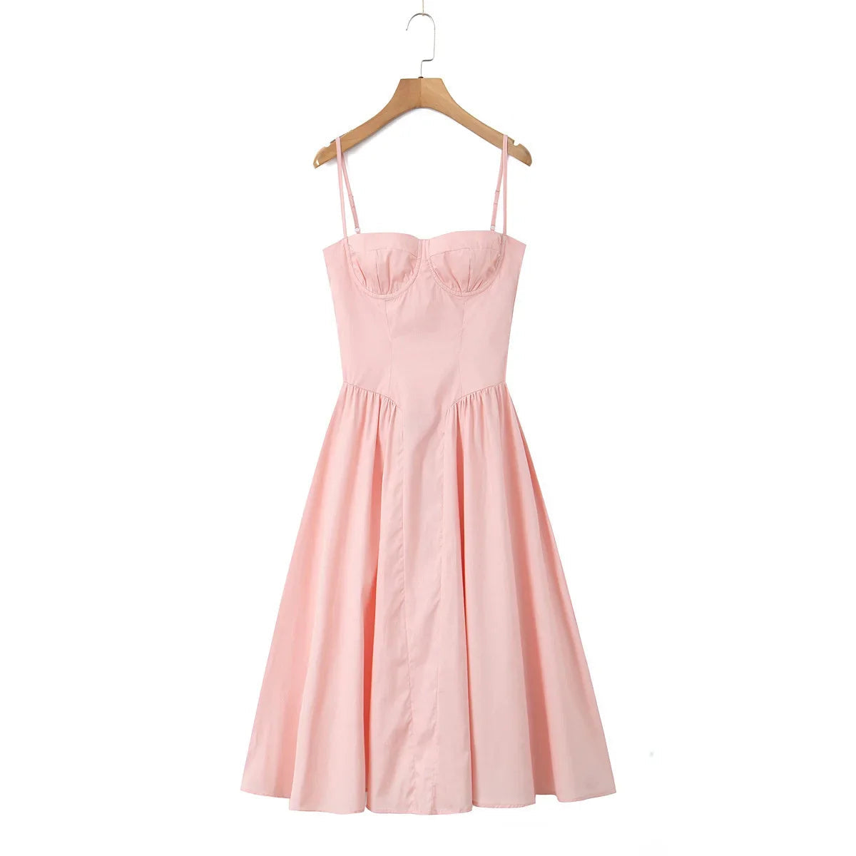 Green Floral Midi Dress – Sexy Low Waist Spaghetti Strap A-Line Summer Dress for Beach Holidays and 2025 Parties