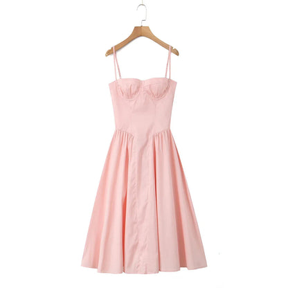 Green Floral Midi Dress – Sexy Low Waist Spaghetti Strap A-Line Summer Dress for Beach Holidays and 2025 Parties